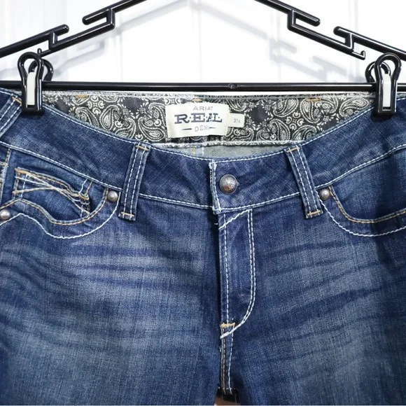 Ariat R.E.A.L. Mid Rise Stretch Whipstitch Boot Cut Jean Ocean (Medium Wash) 31 - Picture 4 of 12